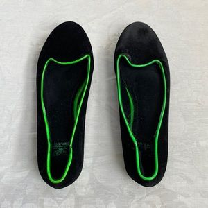 Neon green and black velvet flats